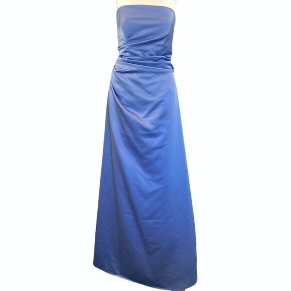 Impressions Sleeveless Light Blue Pleated Satin Formal Gown - Picture 1 of 9